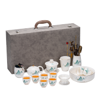 金镶玉功夫茶具整套装陶瓷茶壶茶杯送人礼品盒高档羊脂玉白瓷 富贵山水