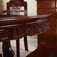 实木餐桌椅组合6人饭店圆餐桌带转盘中式餐厅花橡木圆形餐桌