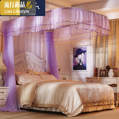 u型轨道导轨蚊帐1.8m米床双人家用加密加厚2.2米宫廷公主风三开 三维工匠