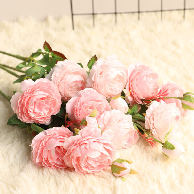 仿真牡丹花玫瑰花束婚庆家居客厅落地装饰干花假花绢花插花摆件