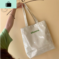 韩国大容量pvc透明帆布包小清新时尚ins购物袋百搭果冻单肩手提包NEW LAKE 透明帆布包女士单肩包