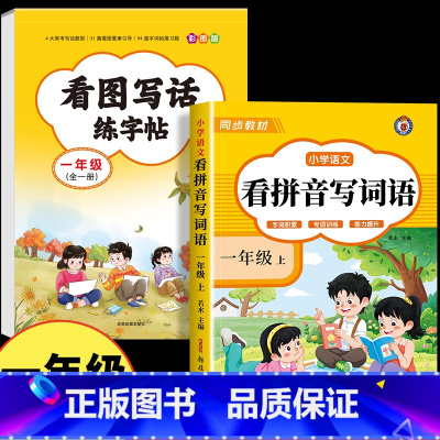 [一年级]看图写话练字帖+看拼音写词语上册 [正版]一年级看图写话练字帖 小学生字帖每日一练上册下册专项训练语文人教版儿