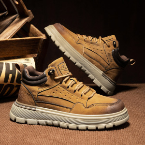 冬季新款马丁靴英伦风皮鞋复古百搭高帮厚底时尚男鞋工装靴休闲鞋