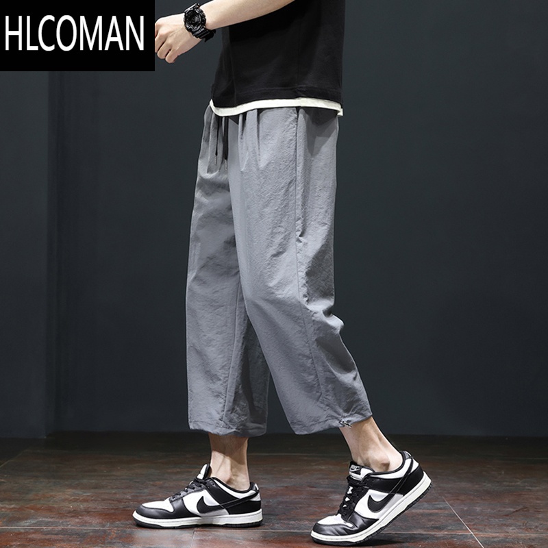 HLCOMAN冰丝短裤子男士夏季潮牌宽松直筒九分休闲运动马裤透气速干八分裤