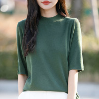春夏新款半高领五分袖针织打底衫上衣女宽松显瘦中袖正肩毛衣