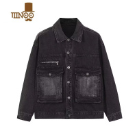 YANXU美式复古水洗牛仔外套男潮牌痞帅黑色上衣宽松休闲工装夹克