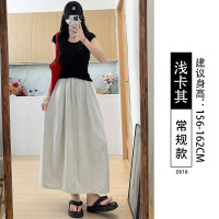 灰色半身裙女夏季新款高腰显瘦a字半裙小个子冰丝山本工装裙