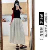 灰色半身裙女夏季新款高腰显瘦a字半裙小个子冰丝山本工装裙