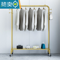 敬平轻奢落地挂衣服架家用卧室内衣帽架柜简易置物晾单杆式衣架移动轮 纳米金长90高135带轮+带板晾衣杆