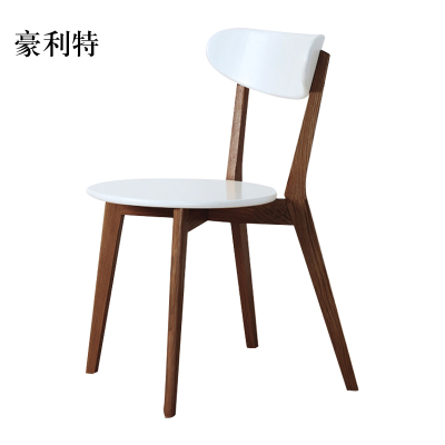 豪利特办公椅简约现代休闲书桌椅餐桌凳子橡木靠背椅胡桃色骨架白色圆形座面