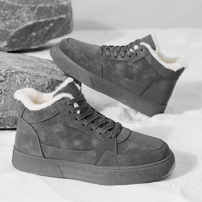 大码冬季时尚百搭男士加厚雪地靴保暖抗寒复古休闲鞋中帮板鞋