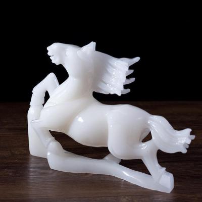 家柏饰(CORATED)玉石白玉马摆件手工刻马到成功奔马事业家居玉器摆设