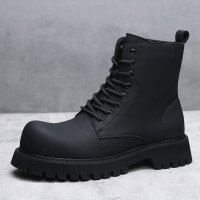 冬季新款长筒马丁靴男英伦暗黑高帮机车靴子厚底增高加绒皮靴