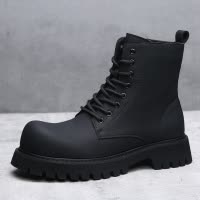 冬季新款长筒马丁靴男英伦暗黑高帮机车靴子厚底增高加绒皮靴
