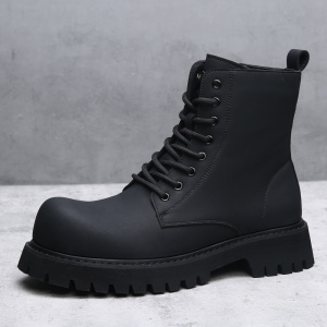 冬季新款长筒马丁靴男英伦暗黑高帮机车靴子厚底增高加绒皮靴