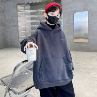 男童加绒连帽卫衣秋冬款新款儿童冬装大童男孩一体绒加厚上衣