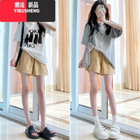 YIBUSHENG蓝色工装短裤女季2024新款高腰宽松阔腿棉麻休闲外穿运动五分裤