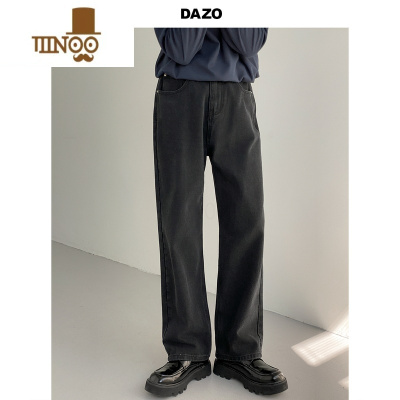 YANXUDAZO 黑色牛仔裤男士宽松直筒水洗休闲裤款裤子百搭复古长裤
