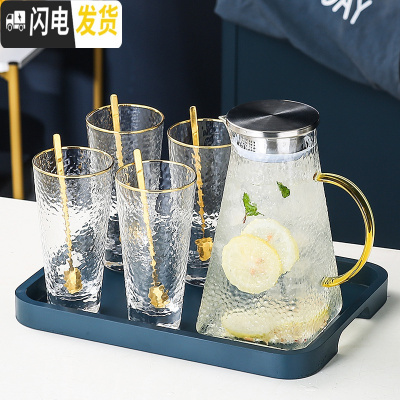 三维工匠英式下午花茶套装透明家用玻璃水果茶壶茶具北欧茶杯杯子可加热 玻璃花茶茶具6件套[269]配4勺子