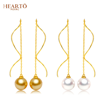 海瞳18K金日本海水珍珠耳线长款时尚日韩个性送恋人女友珍珠耳钉耳饰珍珠耳环正圆