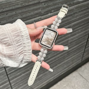 适用于小米手环10pro表带9pro高级8pro轻奢感双排月光白拼皮质