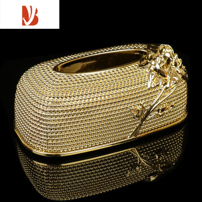 三维工匠欧式纸巾盒 长方形餐巾纸盒酒店KTV包厢客厅卧室餐桌创意纸盒 金色