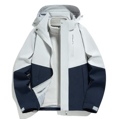 渔人船长冬季户外全热封情侣款冲锋衣防水透气防风保暖可拆卸三合一两件套