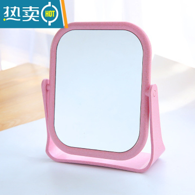 敬平创意简约台式化妆镜欧式高清双面浴室梳妆镜便携宿舍桌面旋转镜子 2925 方形粉色便携式用镜