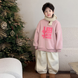 童酷儿童冬装湖州织里童装新年汉字印花加绒加厚圆领男童卫衣