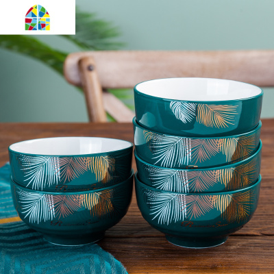 创意米饭碗吃面碗小汤碗加厚10个装陶瓷碗套装家用欧式简约吃饭碗 FENGHOU 松露5.5英寸碗6个装