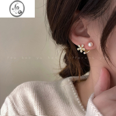 JiMi韩国小众设计感珍珠花朵耳环新款潮轻奢银针耳钉网红高级感耳饰女