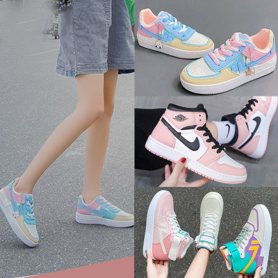 直播价-AJ女鞋AF1空军一号恩施樱花粉2021篮球鞋秋季新款休闲马卡龙板鞋女佐丹曼