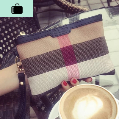 2020新款女包格子帆布手拿包手抓包手机零钱包信封包欧美女手包NEW LAKE