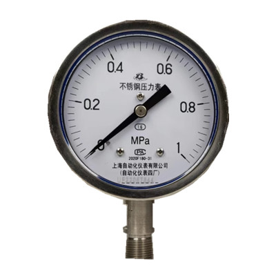 上自仪不锈钢压力表/隔膜/耐震式Y-100BF 接口M20×1.5 量程0-1Mpa带三色环