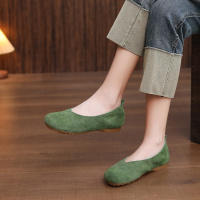 头层牛皮单鞋女2026春季新款复古软底透气圆头百搭套脚休闲女鞋