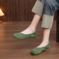 头层牛皮单鞋女2026春季新款复古软底透气圆头百搭套脚休闲女鞋