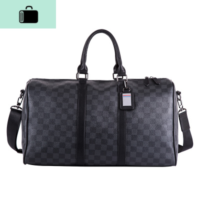 韩版新款男女士大容量短途旅游出差行李袋潮流黑格子手提包单肩包NEW LAKE 格子旅行包 大女士单肩包