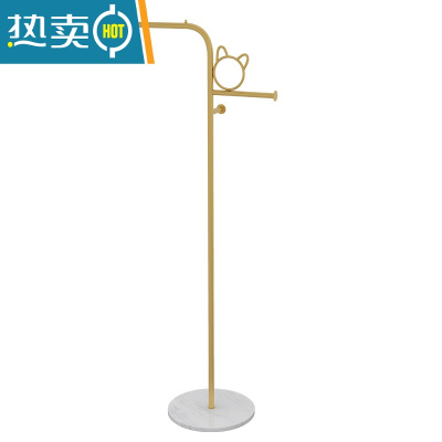 敬平简易衣架家用落地网红挂衣架小型衣帽架卧室客厅阳台晾衣架衣服架 猫耳款金色+雅士白底座