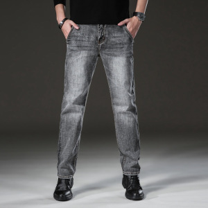 防盗拉链款男式弹力休闲牛仔裤男春季常规宽松直筒裤复古磨白长裤