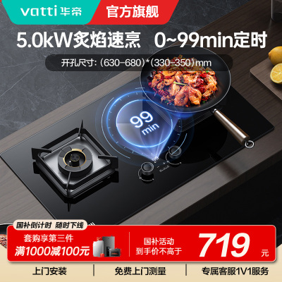 华帝(vatti)5.0KW火力燃气灶i10081B天然气 单灶具双眼灶厨房家用嵌入式可定时功能自动熄火保