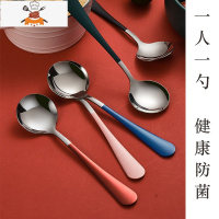 公勺分餐勺子套装家用长柄可爱调羹汤勺304不锈钢汤匙5只大号 敬平 银色5彩勺子(5个) 约长16.5宽4.5cm