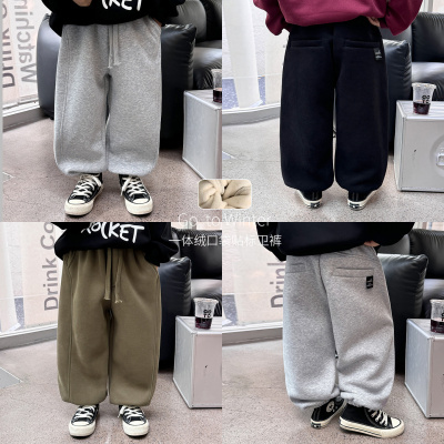 童酷儿童冬款湖州织里童装百搭宝宝休闲长裤纯色加厚男童卫裤