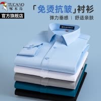 啄木鸟白色衬衫男士长袖2024秋季工装免烫抗皱爸爸装短袖衬衣春秋