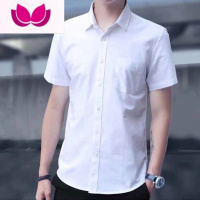 七斓纯色牛津纺短袖衬衫男夏季薄款衬衣修身韩版商务工装男士休闲衬衫