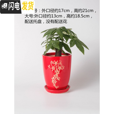 三维工匠陶瓷花盆欧式特大号家用多肉室内简约绿萝客厅吊兰带托盘 粉红色301大红印花 特大花盆容器