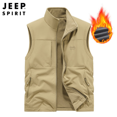 JEEPspirit马甲多口袋中青年加绒两面穿无袖坎肩外套新款男士0878