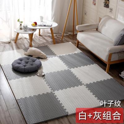 泡沫地垫家用隔音海绵铺地板垫子拼接爬爬卧室儿童爬行垫拼图防摔 白+灰 60*60*1.0cm十字纹[8片]送边条