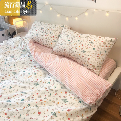 韩式小碎花 网红ins风棉四件套少女宿舍小清新简约棉被套床笠 三维工匠