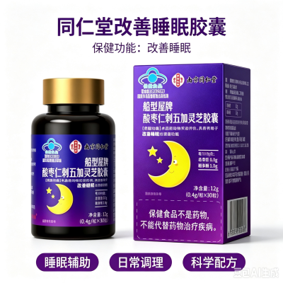 同仁堂 改善睡眠 酸枣仁刺五加灵芝胶囊安享入眠好睡眠片蓝帽子保健正品官方旗舰店