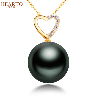 海瞳18K镶钻石大溪地黑珍珠吊坠爱心设计简约优雅单颗海水珍珠项链新年礼物送女友爱人品牌珠宝首饰